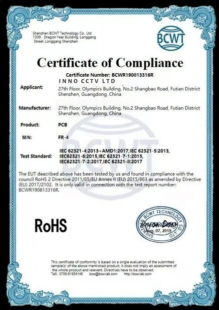 Inno CCTV Camera Ltd certification